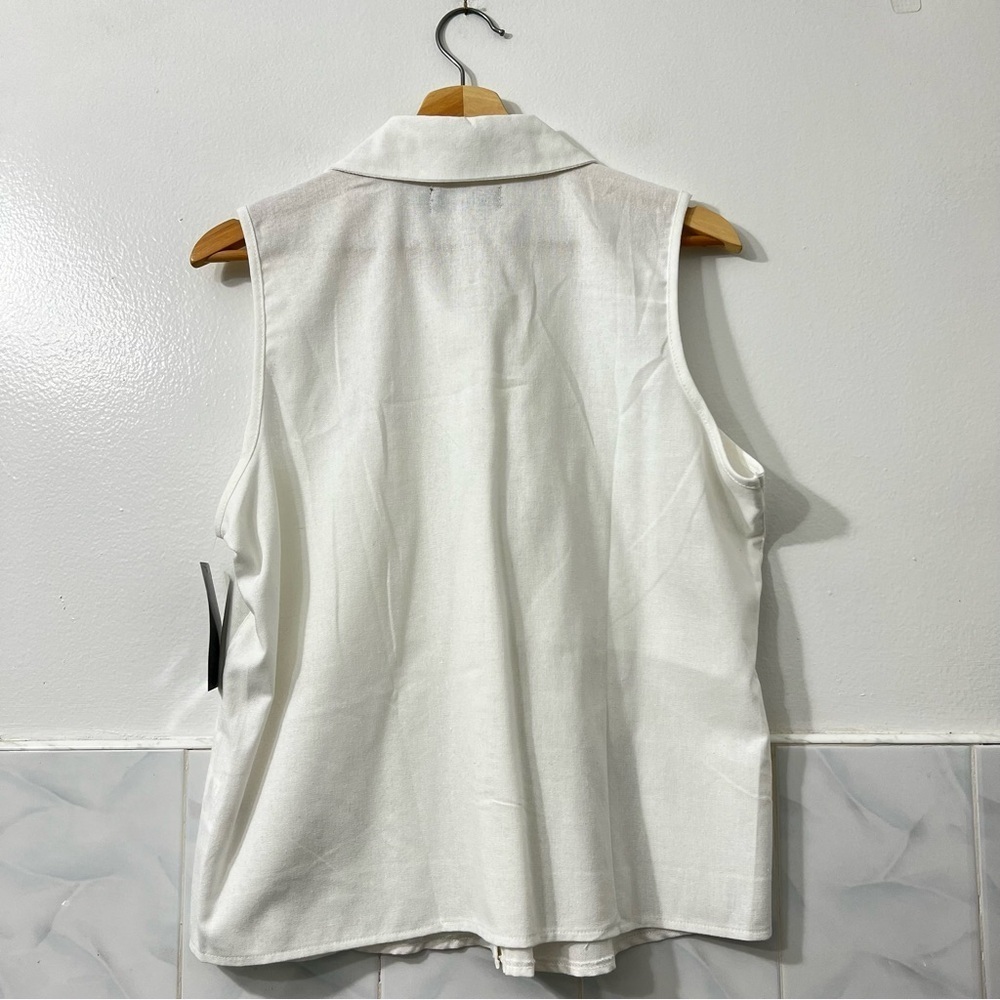 Jordache White Medium Linen Blend Sleeveless Button Down Minimalist Casual Top - Picture 3 of 8